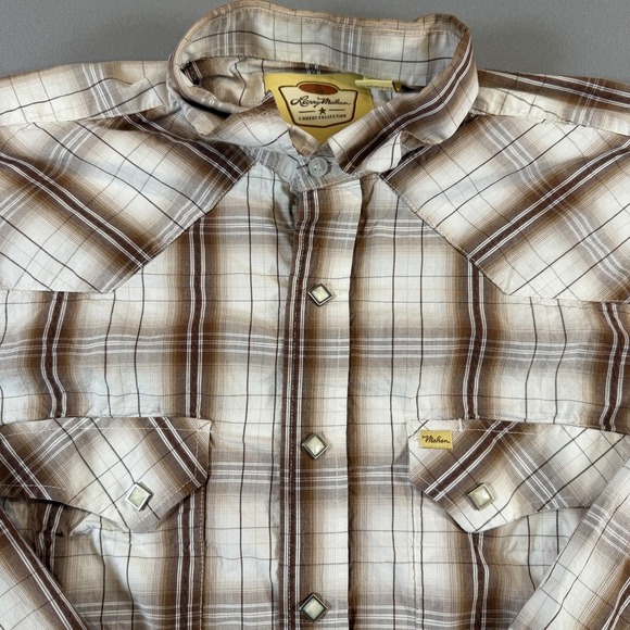 Larry Mahan Shirt Mens Large Brown Plaid Pearl Snap Western Cowboy Long Sleeve - Picture 7 of 8